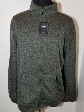Mack Russo Mens XXL Green Fleece Zip Jacket Activewear Athletic Loungewear NWT